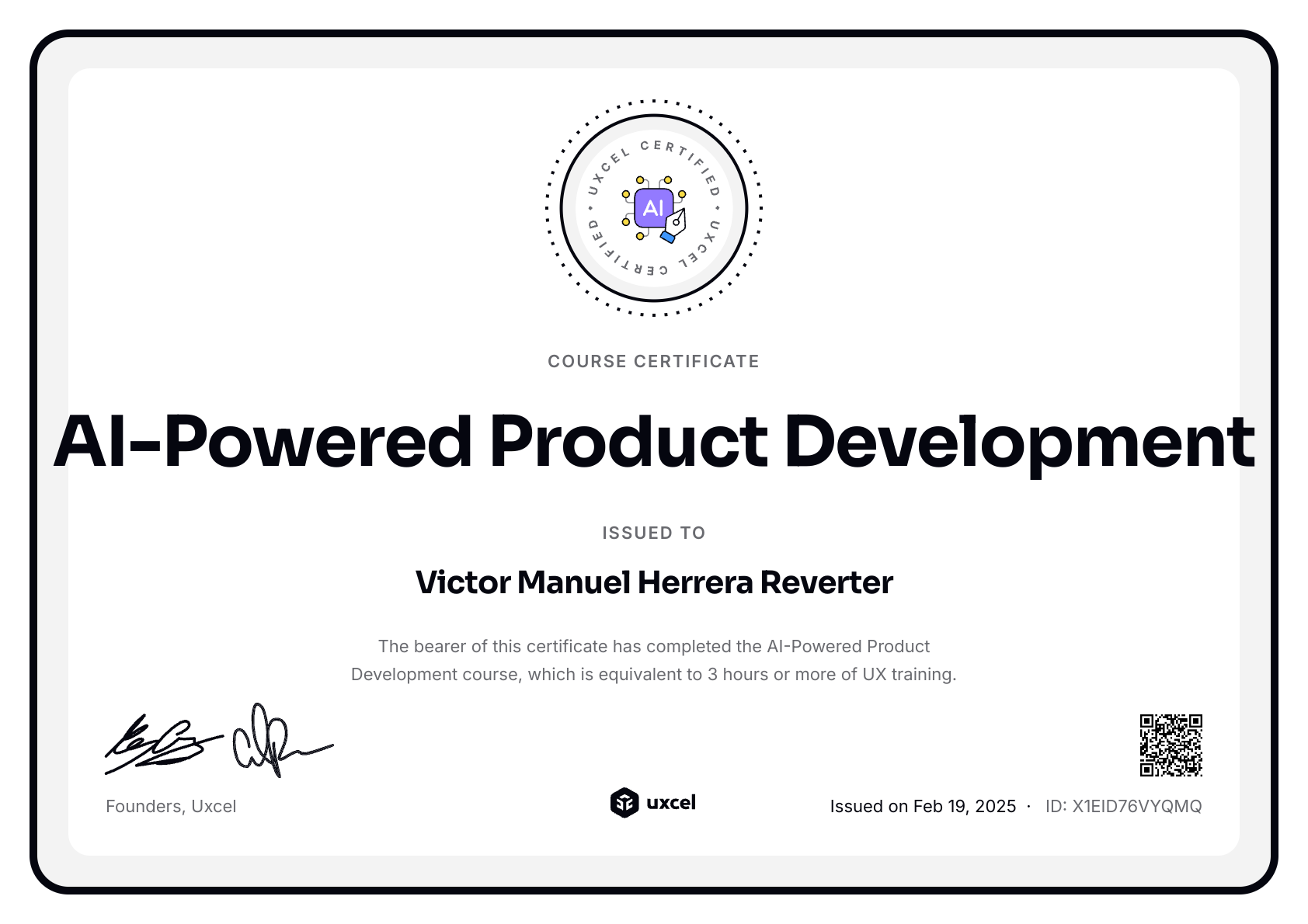 Victor Manuel Herrera Reverter's certificate